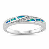 Half Eternity Band Ring Lab Created Blue Opal 925 Sterling Silver