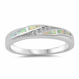 Half Eternity Band Ring Lab Created White Opal 925 Sterling Silver