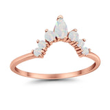 Curved Band Thumb Ring Pear Rose Tone, Lab Created White Opal Round 925 Sterling Silver