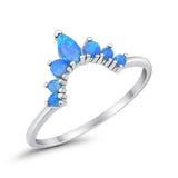 Curved Band Thumb Ring Pear Lab Created Blue Opal Round 925 Sterling Silver