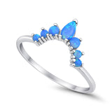 Curved Band Thumb Ring Pear Lab Created Blue Opal Round 925 Sterling Silver