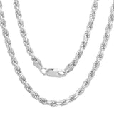 2MM 040 Rhodium Plated Rope Chain .925 Sterling Silver Length 7