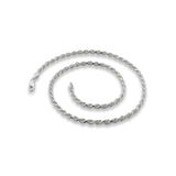 2MM 040 Rhodium Plated Rope Chain .925 Sterling Silver Length 7"-24" Inches