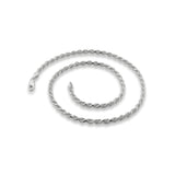 3.0MM 060 Rhodium Plated Rope Chain .925 Sterling Silver Length 8"-28" Inches