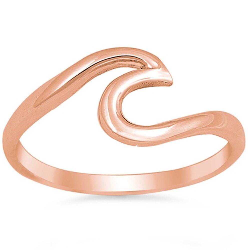 Wave Swirl Rose Gold Tone Ring 925 Sterling Silver