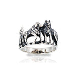Wolves Band Plain Ring 925 Sterling Silver Wolf Pack