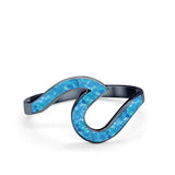 Wave Ring Band Swirl Black Tone, Lab Created Blue Opal 925 Sterling Silver