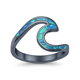 Wave Ring Band Swirl Black Tone, Lab Created Blue Opal 925 Sterling Silver