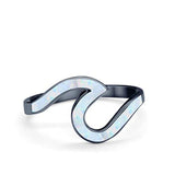 Wave Ring Band Swirl Black Tone, Lab Created White Opal 925 Sterling Silver