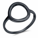 Circle O Simple Plain Open Ring Band Black Tone 925 Sterling Silver