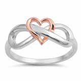 Heart Infinity Ring Band Two Tone 925 Sterling Silver Rose Tone Infinity Heart