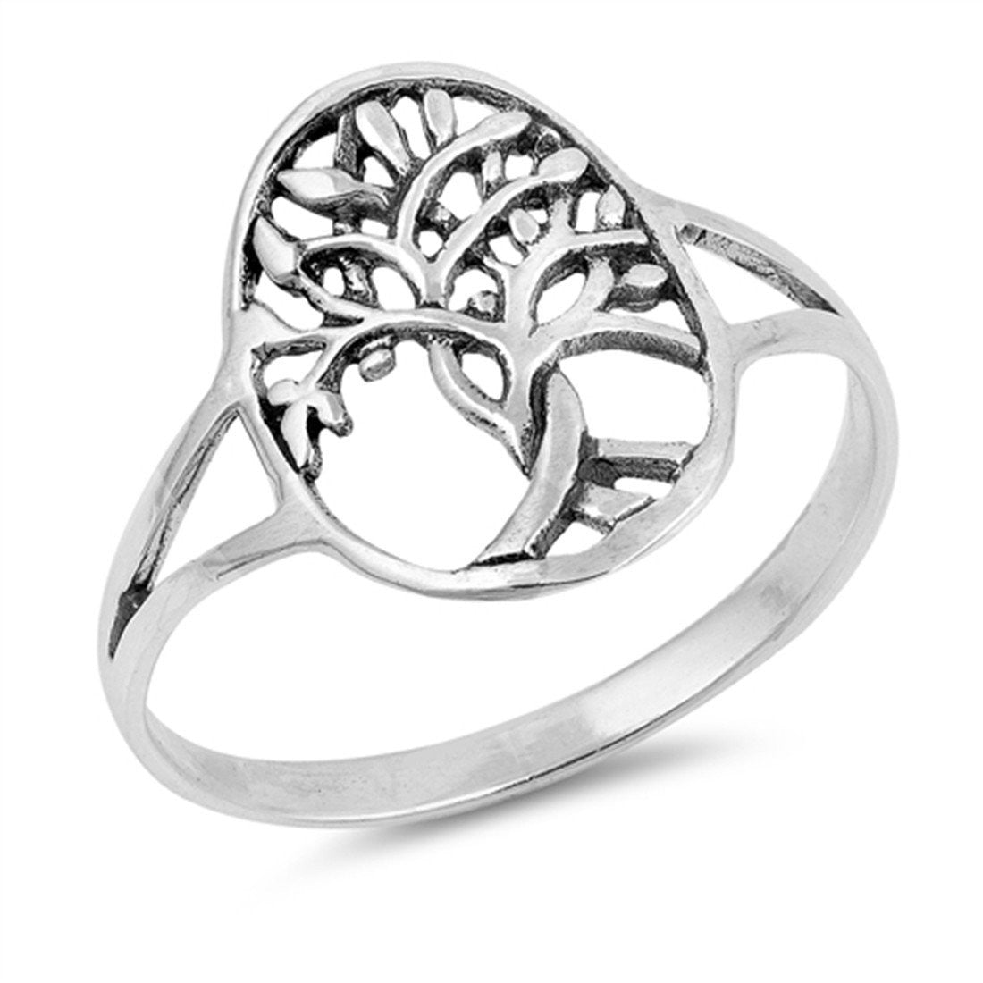 Split Shank Tree of Life Band Ring 925 Sterling Silver