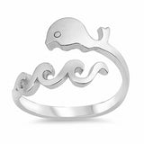 Wave and Whale Ring Band 925 Sterling Silver