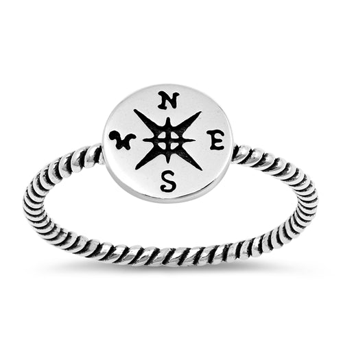 Compass Band Ring Oxidized Design 925 Sterling Silver