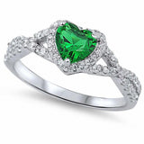 Halo Infinity Shank Heart Ring Round Simulated Green Emerald CZ 925 Sterling Silver