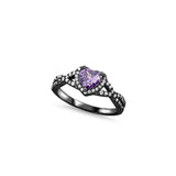 Halo Infinity Shank Black Tone, Simulated Amethyst CZ Heart Promise Ring 925 Sterling Silver