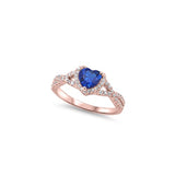 Halo Infinity Shank Rose Tone, Simulated Blue Sapphire CZ Heart Promise Ring 925 Sterling Silver