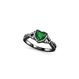 Halo Infinity Shank Black Tone, Simulated Green Emerald CZ Heart Promise Ring 925 Sterling Silver