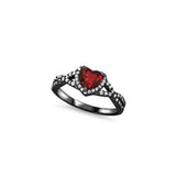 Halo Infinity Shank Black Tone, Simulated Garnet CZ Heart Promise Ring 925 Sterling Silver