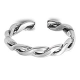 Silver Twist Braid Toe Ring Adjustable Band 925 Sterling Silver (3mm)