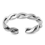 Silver Twist Braid Toe Ring Adjustable Band 925 Sterling Silver (3mm)