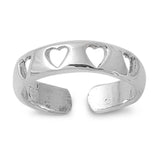 Silver Toe Ring Hearts Adjustable Band 925 Sterling Silver (4mm)
