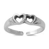 Silver Hearts Toe Ring Adjustable Band 925 Sterling Silver (4mm)
