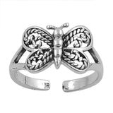 Butterfly Silver Toe Adjustable Ring Band 925 Sterling Silver (9mm)