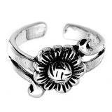 Beautiful Flower Silver Toe Ring Adjustable Band 925 Sterling Silver (9mm)