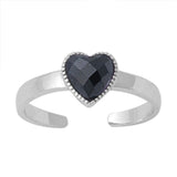 Heart Silver Toe Ring Simulated Black CZ 925 Sterling Silver (6mm)