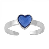 Heart Silver Toe Ring Simulated Blue Sapphire CZ 925 Sterling Silver (6mm)