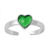 Heart Silver Toe Ring Simulated Emerald CZ 925 Sterling Silver (6mm)