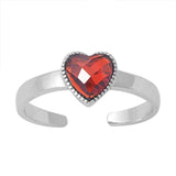 Heart Silver Toe Ring Simulated Garnet CZ 925 Sterling Silver (6mm)