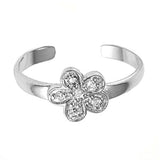 Silver Toe Ring Plumeria Simulated Cubic Zirconia Adjustable 925 Sterling Silver (7mm)