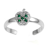 Apple Toe Ring Simulated Emerald CZ Adjustable 925 Sterling Silver (7mm)