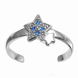 Silver Toe Ring Star Simulated Blue Sapphire CZ Adjustable 925 Sterling Silver (8mm)