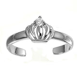 Crown Toe Ring Simulated Cubic Zirconia Adjustable Band 925 Sterling Silver (6mm)