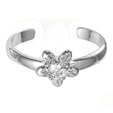 Flower Toe Ring Simulated Cubic Zirconia Adjustable 925 Sterling Silver (7mm)