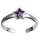 Silver Toe Ring Star Simulated Amethyst CZ 925 Sterling Silver (5mm)