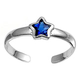 Silver Toe Ring Star Simulated Blue Sapphire CZ 925 Sterling Silver (5mm)