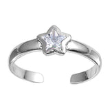 Silver Toe Ring Star Simulated Cubic Zirconia 925 Sterling Silver (5mm)