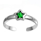 Silver Toe Ring Star Simulated Emerald CZ 925 Sterling Silver (5mm)