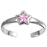 Silver Toe Ring Star Simulated Pink CZ 925 Sterling Silver (5mm)