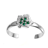 Leaf Toe Ring Simulated Emerald CZ Adjustable 925 Sterling Silver (7mm)