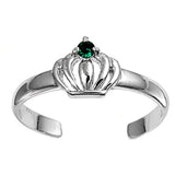 Crown Toe Ring Simulated Emerald CZ Adjustable Band 925 Sterling Silver (6mm)