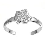 Leaf Toe Ring Simulated Cubic Zirconia Adjustable 925 Sterling Silver (7mm)