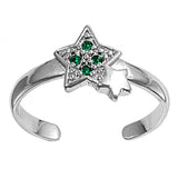 Silver Toe Ring Star Simulated Emerald CZ Adjustable 925 Sterling Silver (8mm)