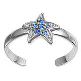 Silver Toe Ring Star Simulated Blue Sapphire CZ Adjustable Band 925 Sterling Silver (8mm)