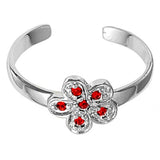 Silver Toe Ring Plumeria Simulated Ruby CZ Adjustable 925 Sterling Silver (7mm)