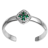 Silver Toe Ring Simulated Green Emerald CZ Adjustable 925 Sterling Silver (6mm)